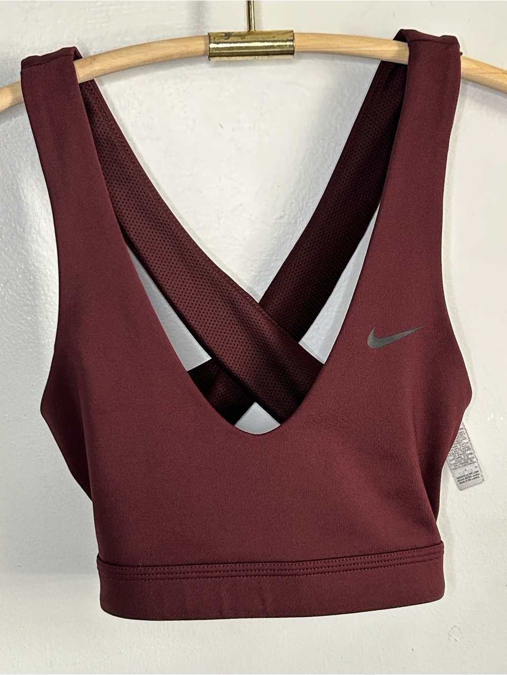 Nike Women's Scoop Sports Bra in Burgundy with Black Swoosh